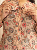 Janasya Peach Georgette Floral Printed Casual Top