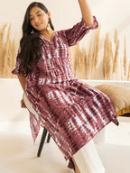 Janasya Light Brown Cotton Tie-dye Printed kurta
