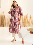 Janasya Light Brown Cotton Tie-dye Printed kurta