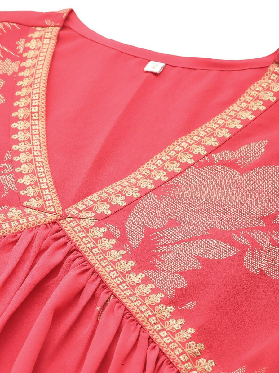 Ahalyaa Women Floral Printed Tunic with Palazzos - Red Color