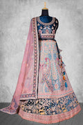 Blue & Pink Velvet Thread with Hand Work Semi Stitched Lehenga Choli with Dupatta - Nimaya Lagnotsav