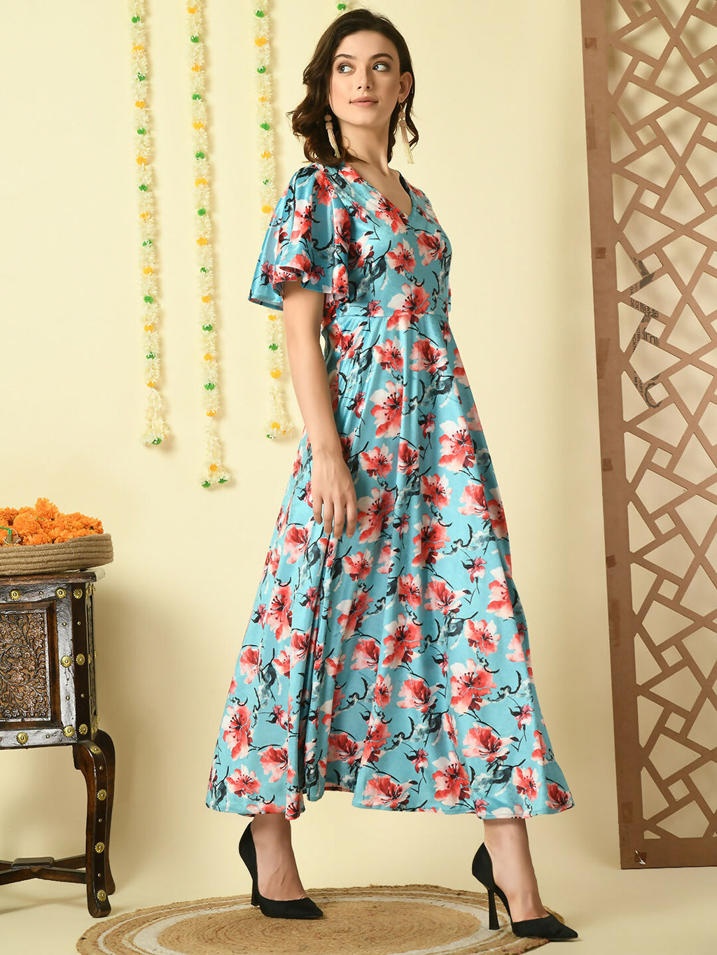 Myshka Women's Multi Printed Velvet Party Dress - Distacart