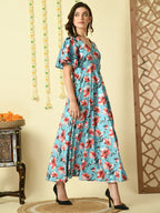 Myshka Women's Multi Printed Velvet Party Dress - Distacart