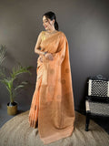 Joban Fashion Orange Floral & Paisley Linen Silk Banarasi Saree - Distacart