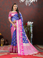Lorenvalley Fashion Blue Organza Silk Woven Design with Meenakari Weaving Saree