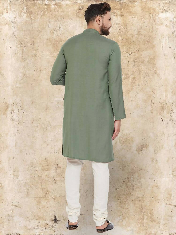 Even Apparels Cotton Linen Green Kurta - Green
