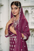 Ethnic Festive Wear Premium Chinon Fabric Wine Stitched Suit With Dupatta-Zeeya