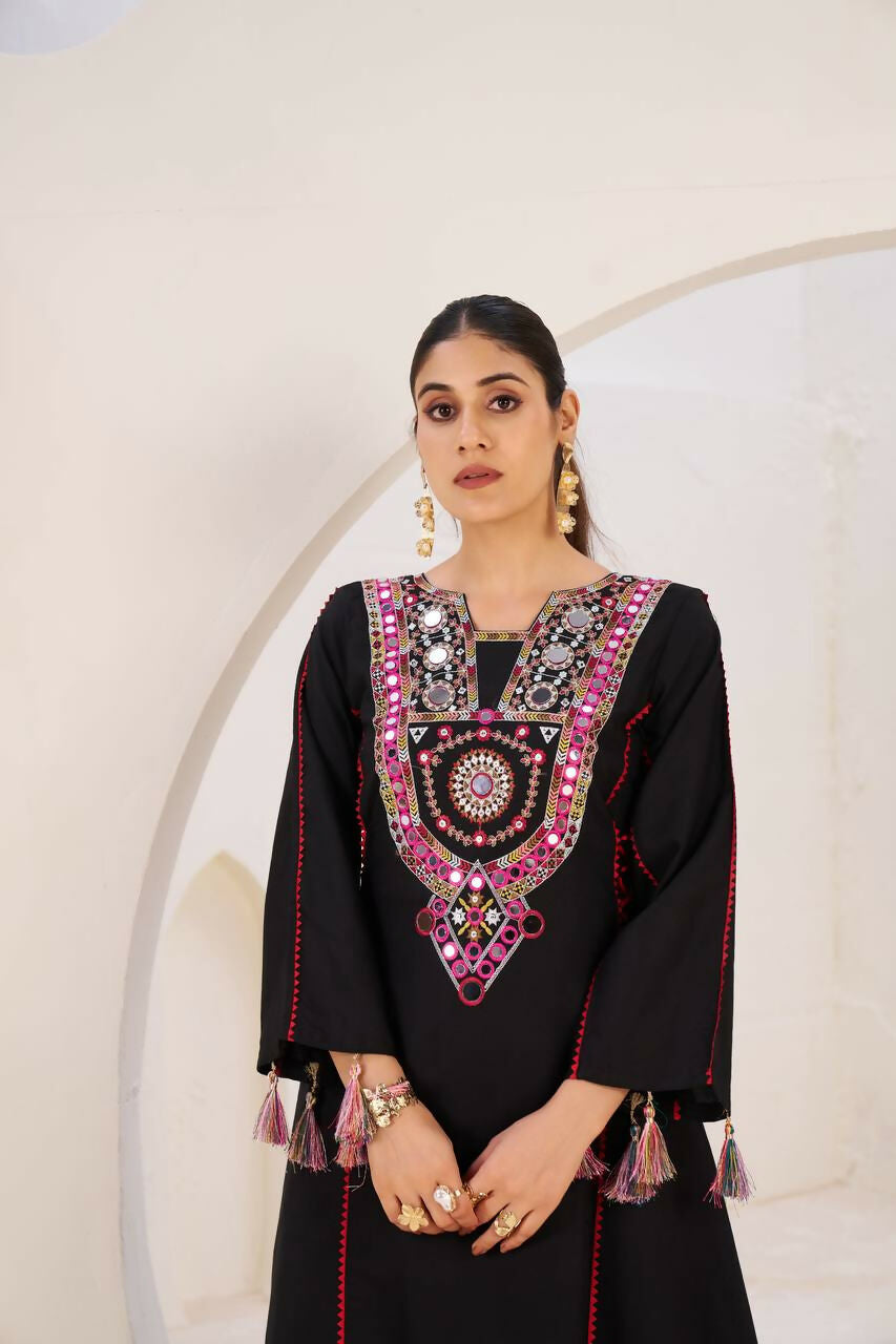 The52 Women's Gorgeous Rayon Fabric Thread Work Straight Kurta Palazzo Set - Distacart