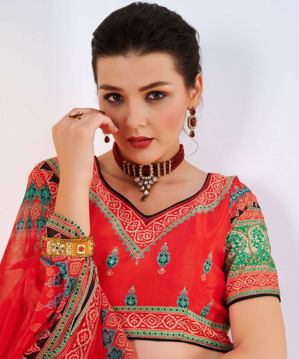 Wedding Designer Red Chinon Lehengha Choli - Anbazaar - Distacart