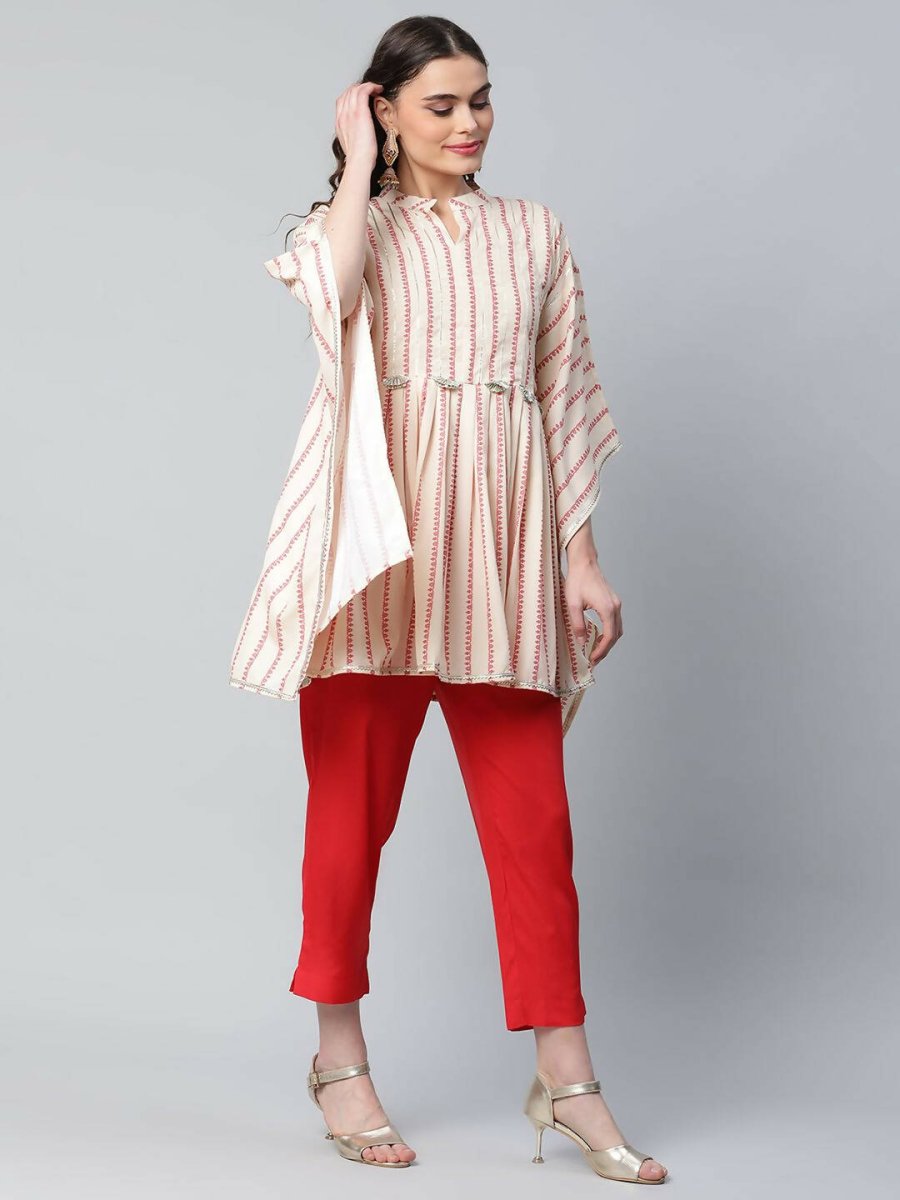 Ahalyaa Womens Off White Crepe Printed Kaftan Pant Set - Distacart