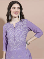 Cheera Women Stylish Hand Block Printed Cotton Blend Flared Kurta - Purpale