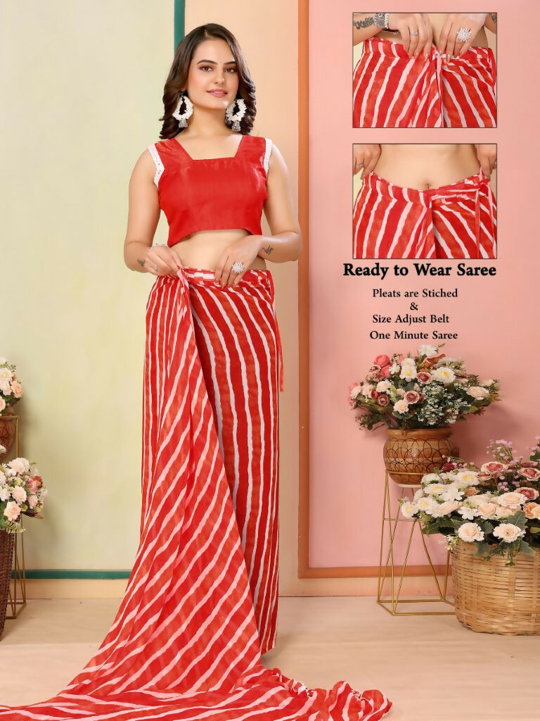 Red Georgette Designer Printed Ready To Wear Saree - Elite