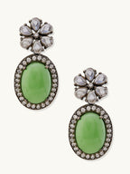 Nuyug Antique Silver Plated Crystal Studded Faux Jade Stones Embellished Necklace Set