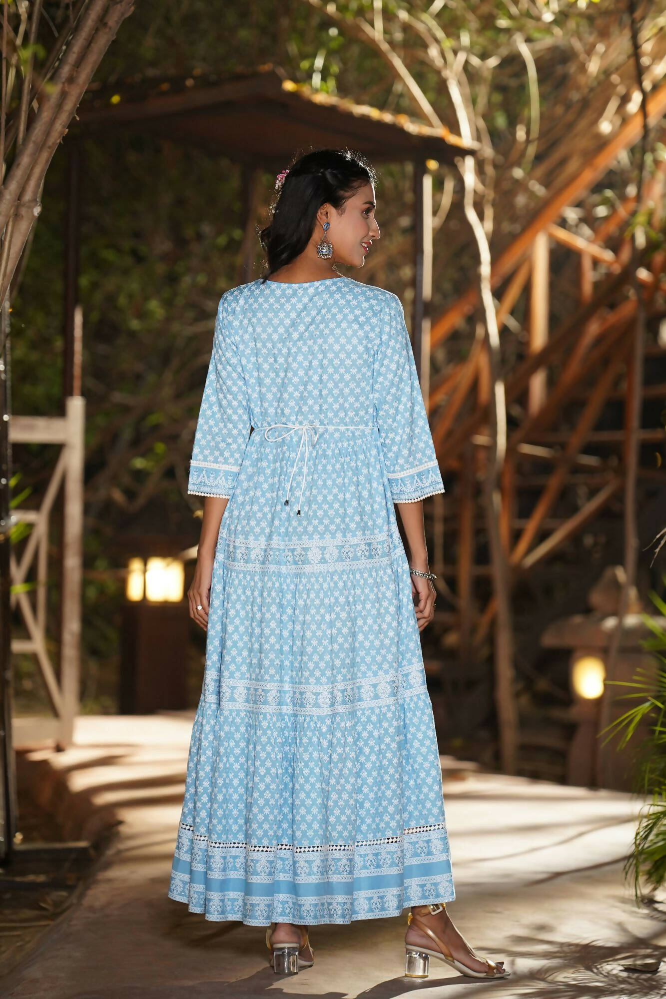 Juniper Women Blue Rayon Printed Tiered Dress - Distacart