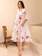 Janasya Off White Dobby Georgette Tie & Dye Fit & Flare Dress - Distacart