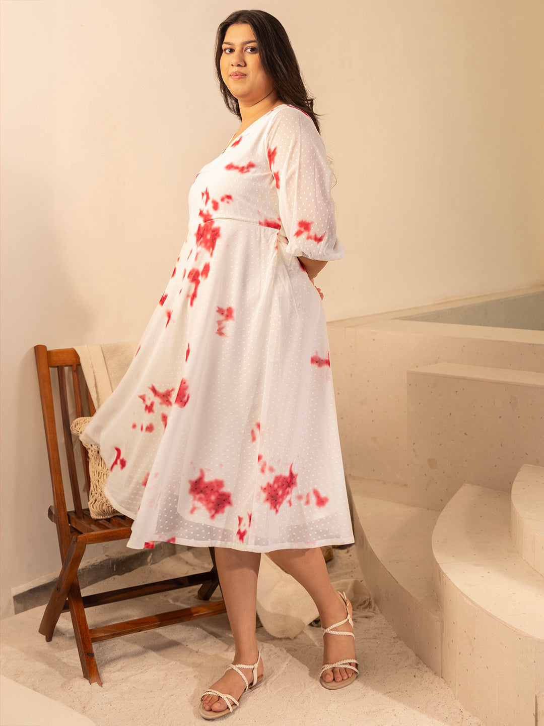 Janasya Off White Dobby Georgette Tie & Dye Fit & Flare Dress - Distacart