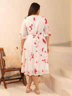 Janasya Off White Dobby Georgette Tie & Dye Fit & Flare Dress - Distacart