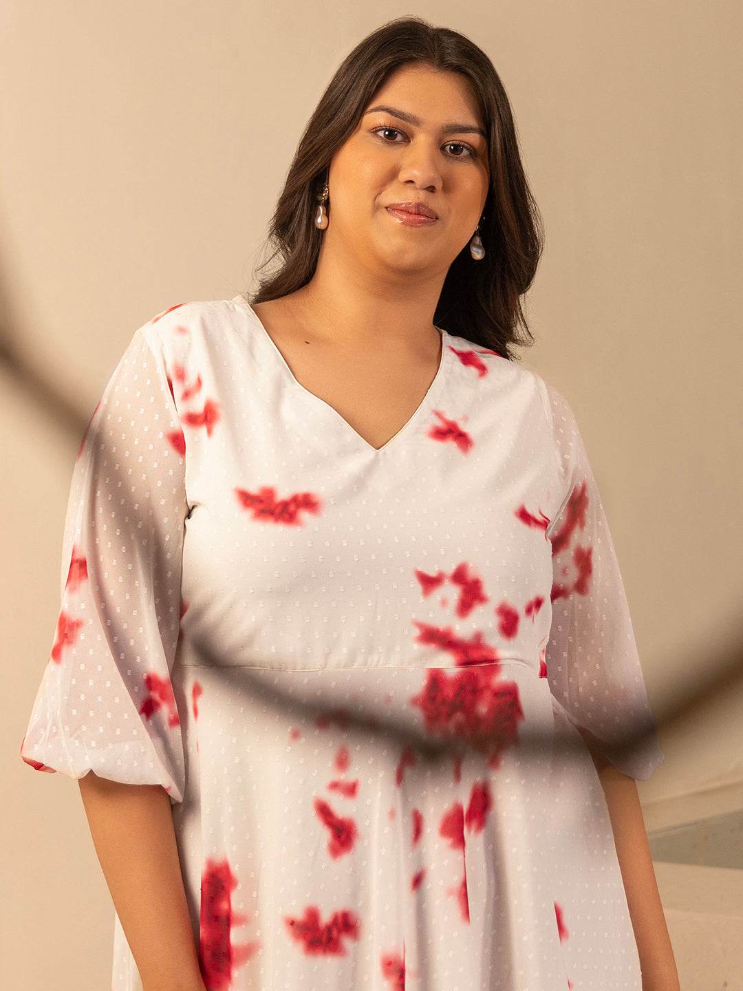 Janasya Off White Dobby Georgette Tie & Dye Fit & Flare Dress - Distacart