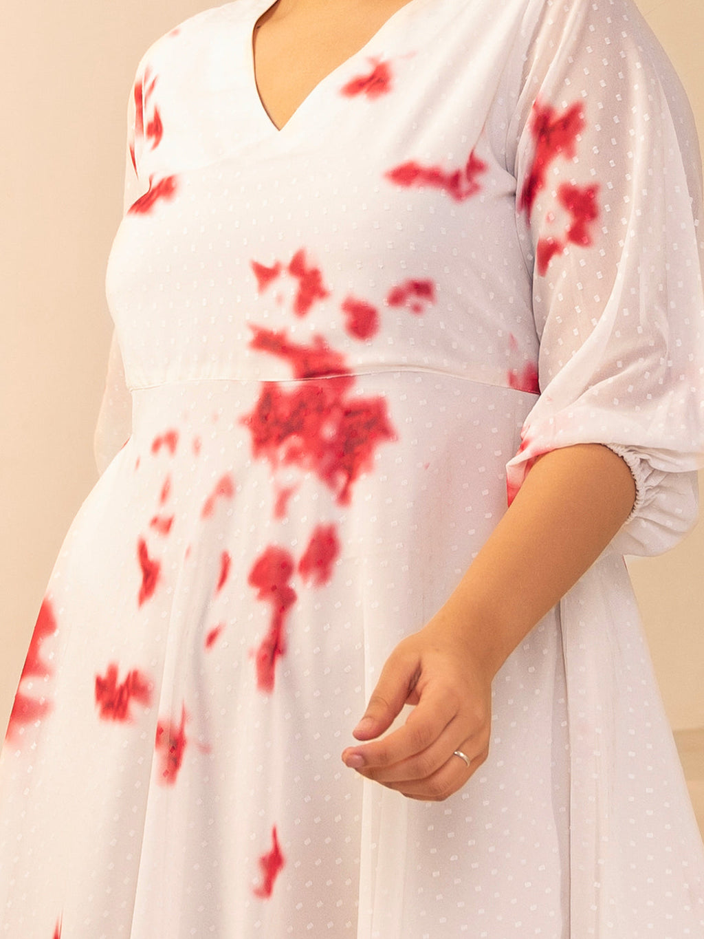 Janasya Off White Dobby Georgette Tie & Dye Fit & Flare Dress - Distacart