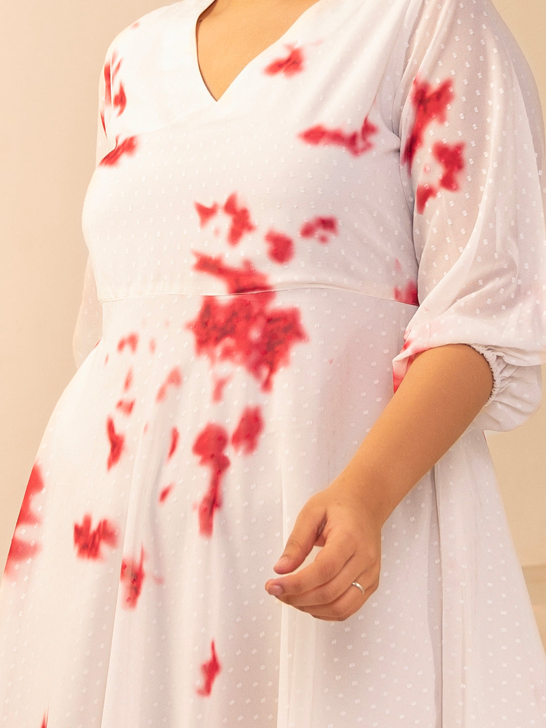Janasya Off White Dobby Georgette Tie & Dye Fit & Flare Dress - Distacart