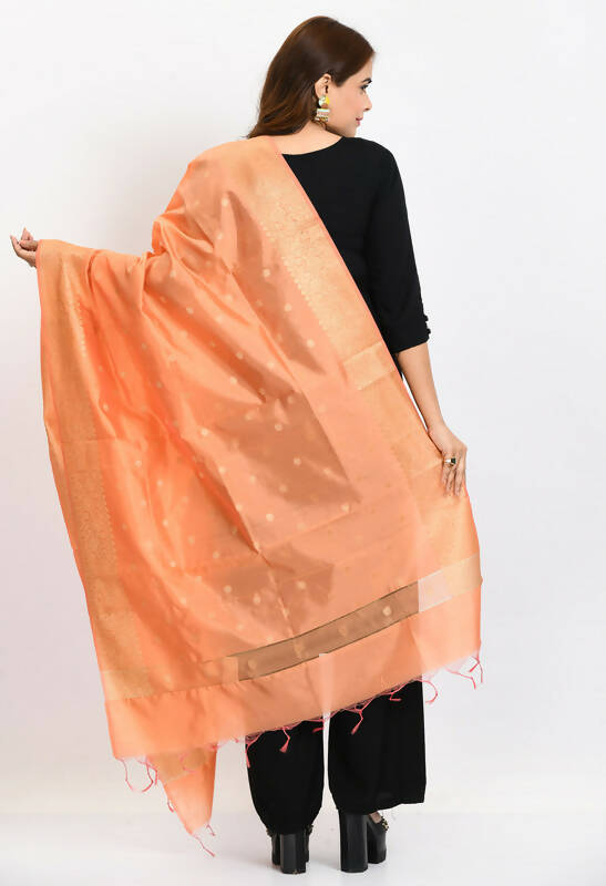 Mominos Fashion Moeza Women's Banarsi Silk Woven Design Peach Dupatta - Distacart