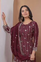 Teeya Creation Maroon Color Natural Crepe Silk Wedding Wear Trending Salwar Suit - Distacart