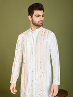 Vastranavya White Exclusive Festival Wear Pure Viscose Rayon Sequence & Foil Mirror Heavy Embroidered Work Kurta