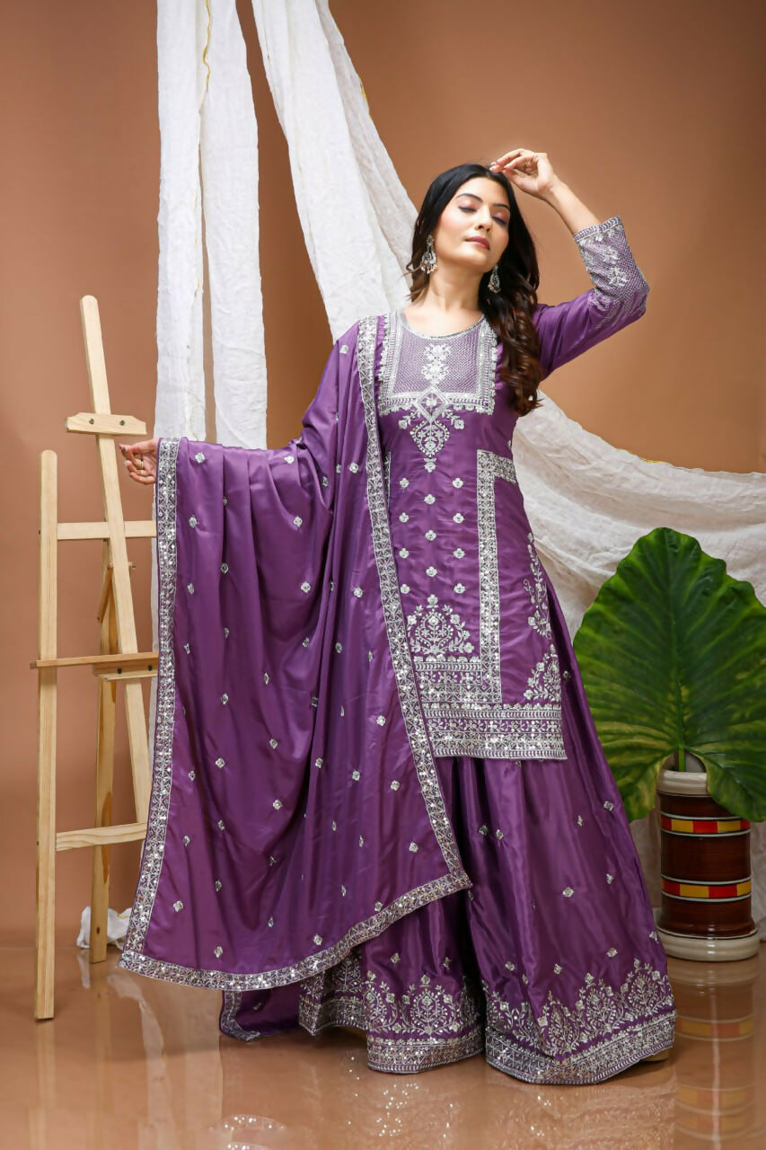 Teeya Creation Lavender Color Natural Crepe Silk Wedding Wear Trending Salwar Suit - Distacart