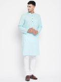 Even Apparels Pure Cotton Blue Color Men's Kurta With Band Collar - Distacart