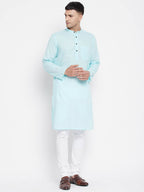 Even Apparels Pure Cotton Blue Color Men's Kurta With Band Collar - Distacart