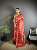 Joban Fashion Peach Banarasi Soft Silk Woven Butti Saree - Distacart