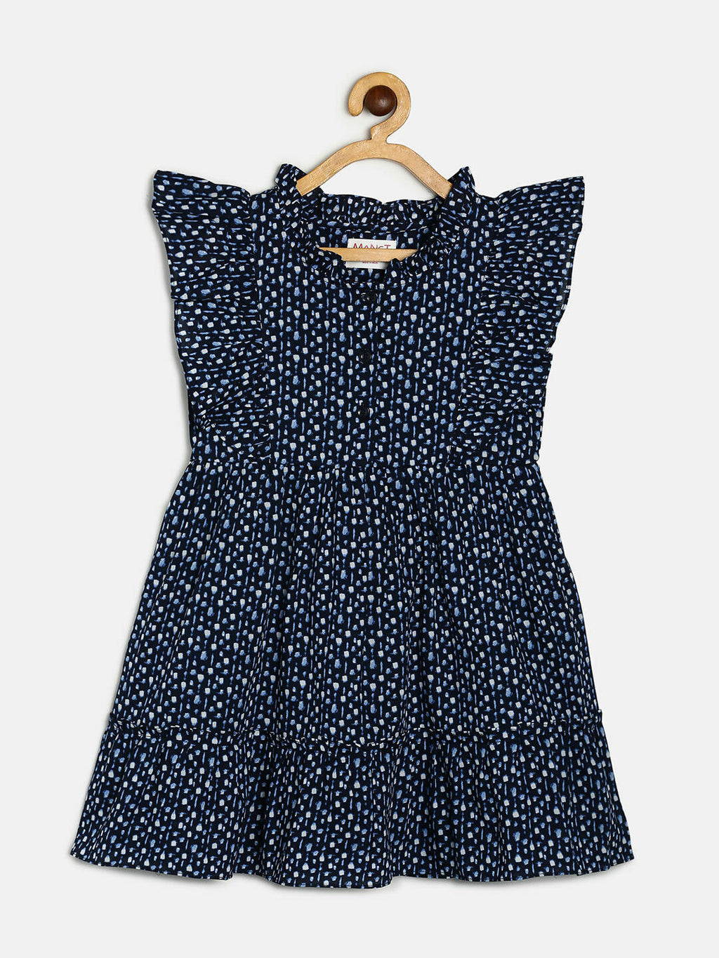 Manet Girls Cotton Frill Sleeve Frock Flower Print - Blue