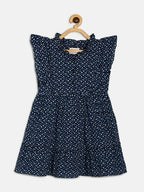 Manet Girls Cotton Frill Sleeve Frock Flower Print - Blue