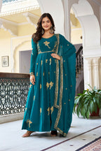 The52 Women's Gorgeous Faux Georgette Fabric Embroidery Work Flared Anarkali Pant and Dupatta Set - Distacart
