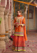 Anaita Orange Chinon Readymade Palazzo Suit with Codding Dori & Sequence Work - Distacart
