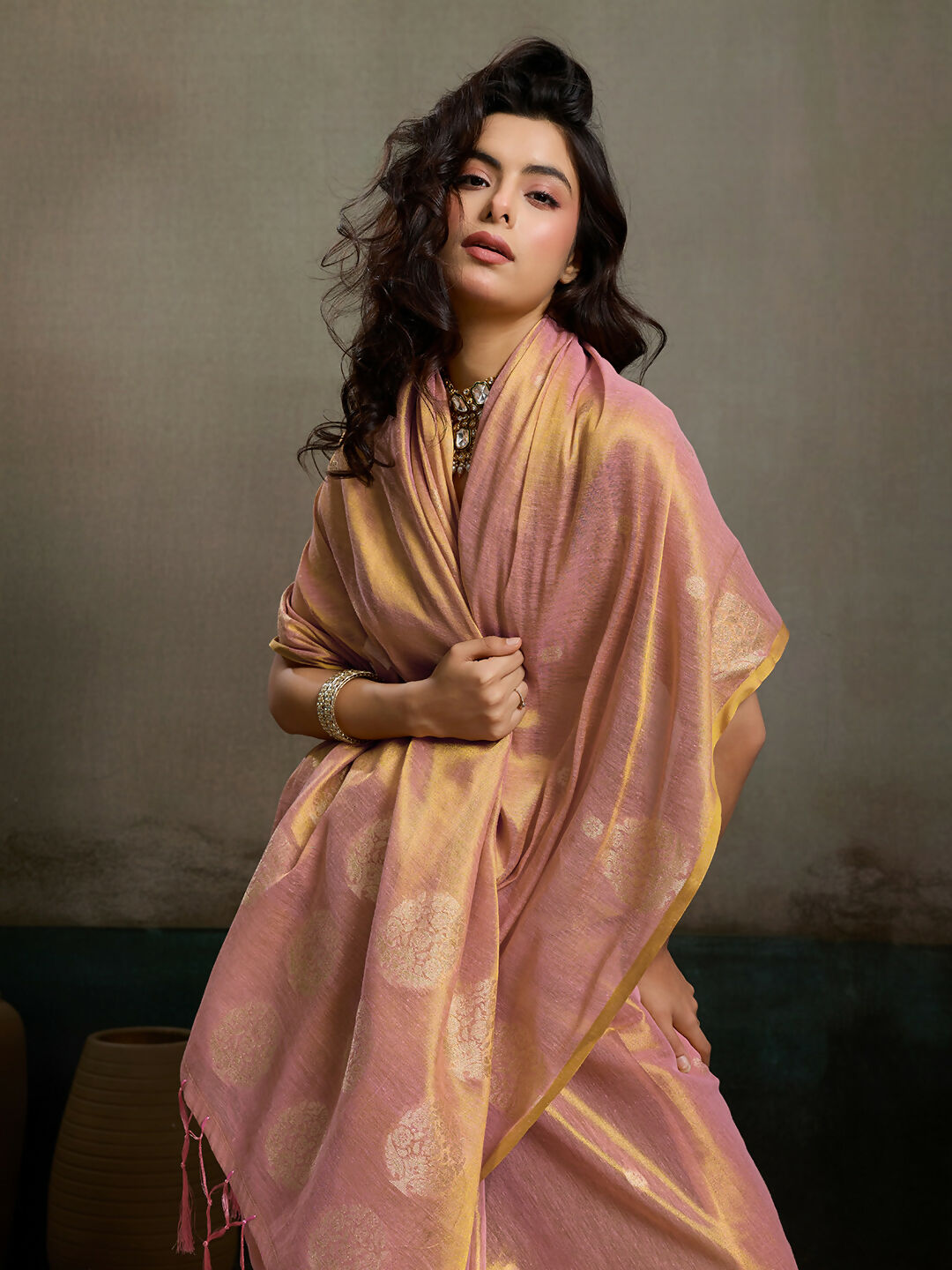 Shree Shyam Fashion Light Pink Tissue Silk Saree - Distacart