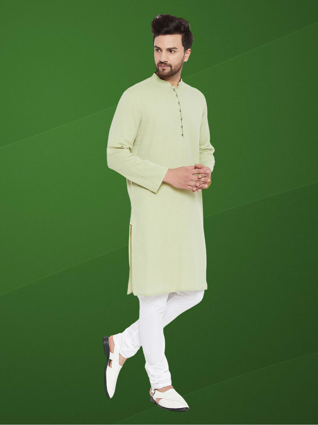 Even Apparels Men's Solid Green Linen Kurta