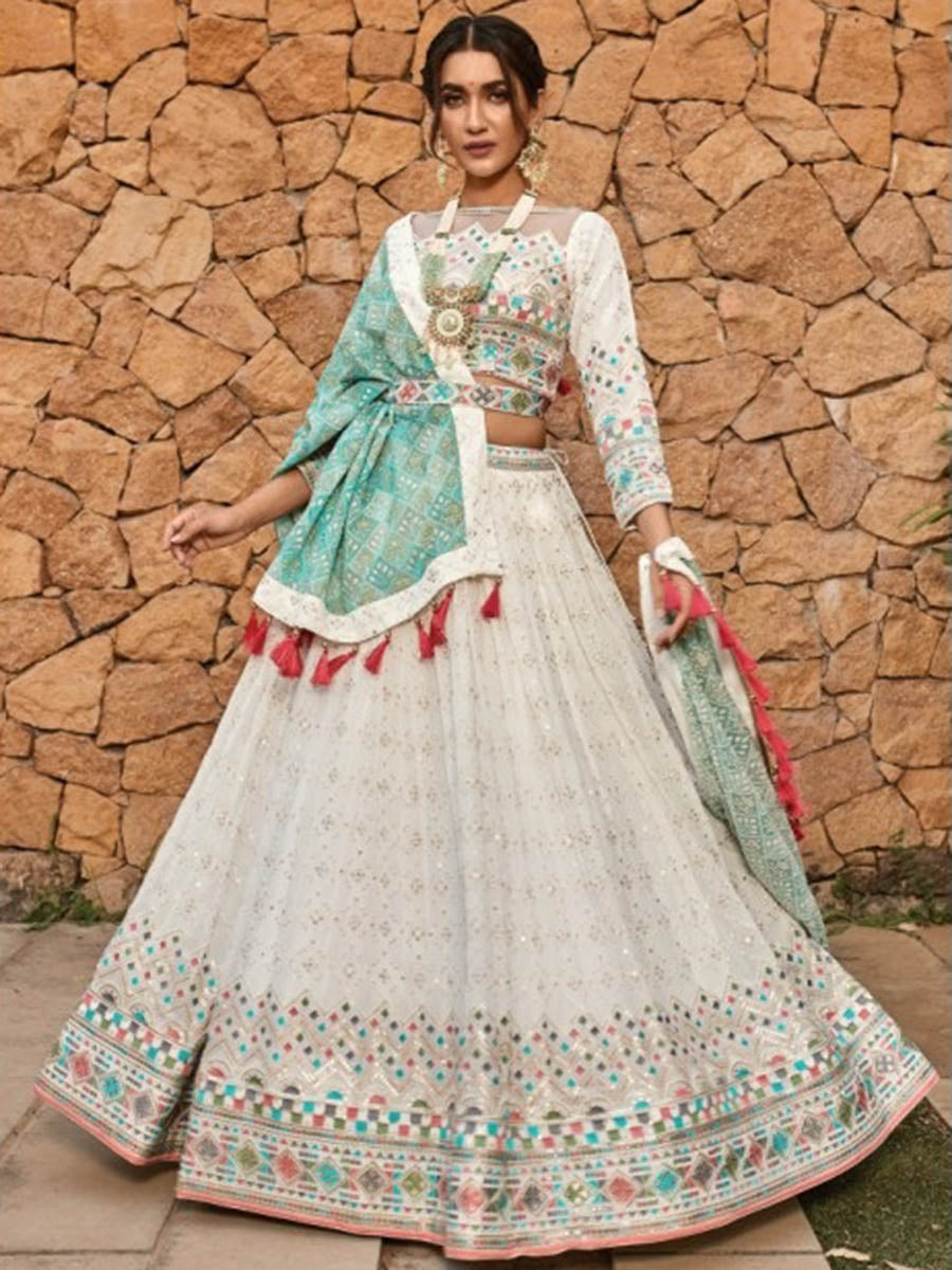Myra Off White Heavy Embroidered Party Wear Lehenga