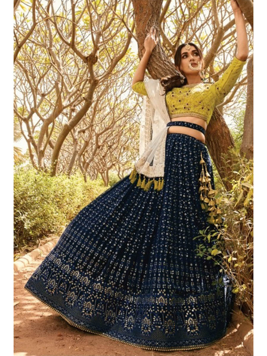Myra Navy Blue Heavy Embroidered Party Wear Lehenga