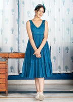 Pimu Midi Dress with Embroidered for Women - Teal Blue