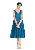 Pimu Midi Dress with Embroidered for Women - Teal Blue