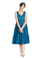 Pimu Midi Dress with Embroidered for Women - Teal Blue