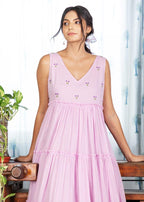 Pimu Midi Dress with Embroidered for Women - Peach