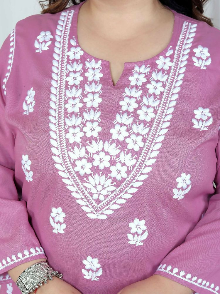 Miravan Womens Plus Size Pink Embroidered Kurta With Palazzo - Distacart