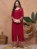 The52 Women's Beautiful Georgette Fabric Embroidery Work Straight Kurta Palazzo and Dupatta Set - Distacart