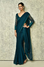 Teal Silk Solid Saree With Blouse Piece - Purvi