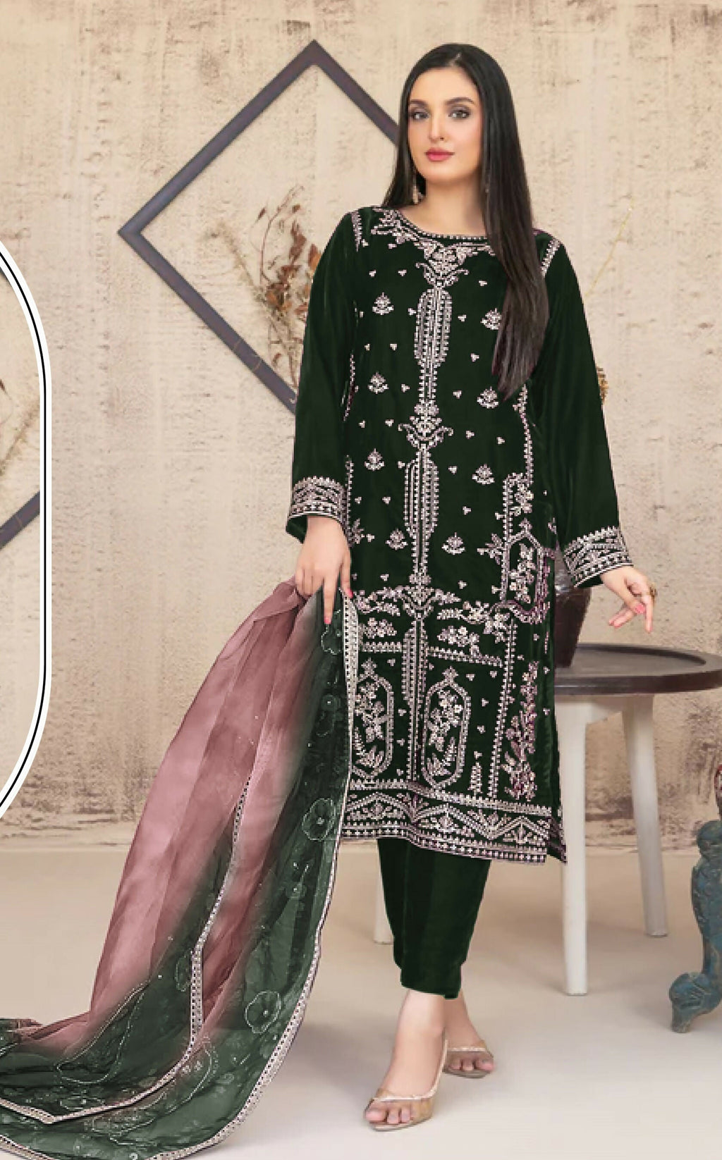 Anaita Green Velvet Suit with Embroidery Sequence Work - Distacart