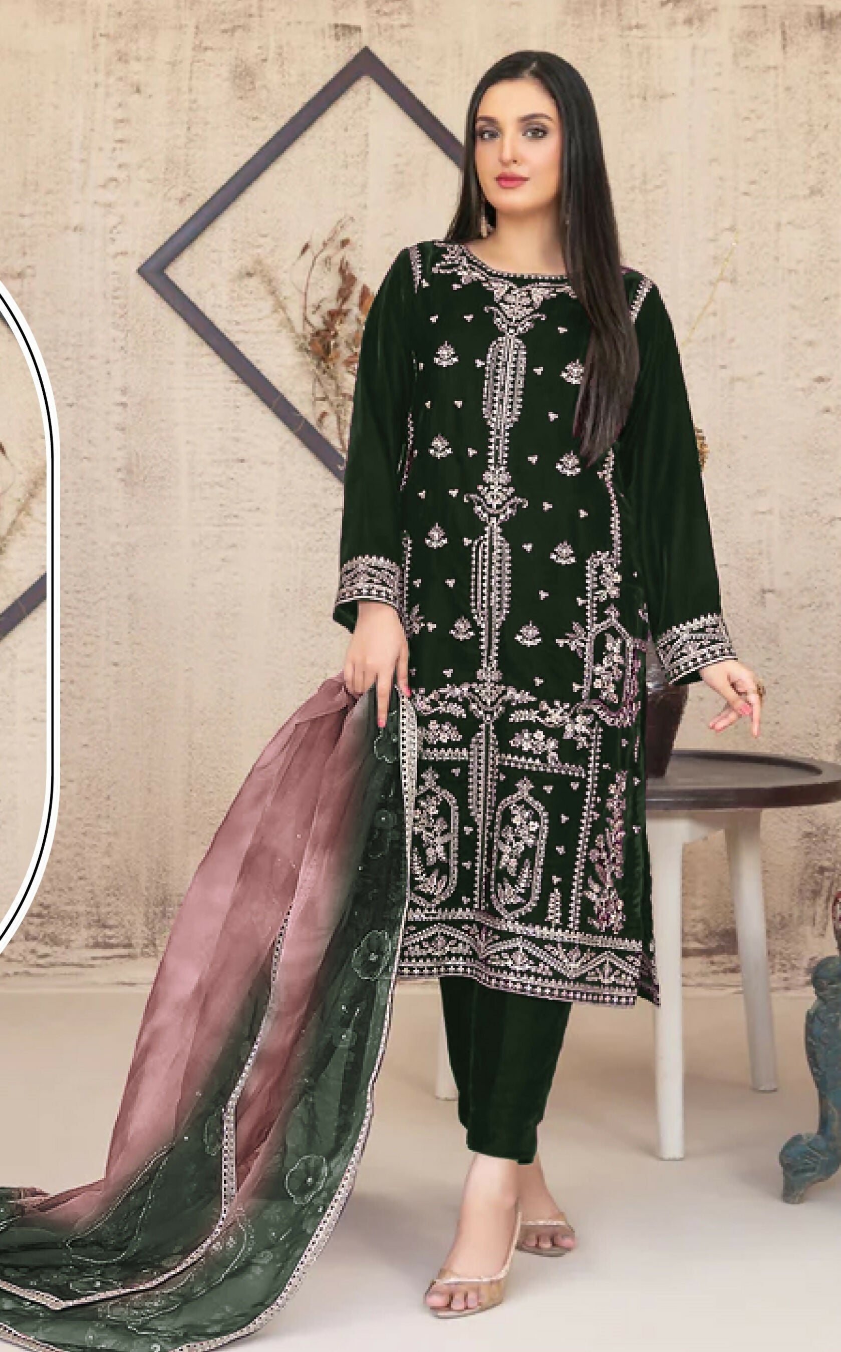 Anaita Green Velvet Suit with Embroidery Sequence Work - Distacart