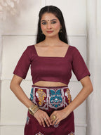 Shree Shyam Fashion Silk Blend Wine Saree - Distacart