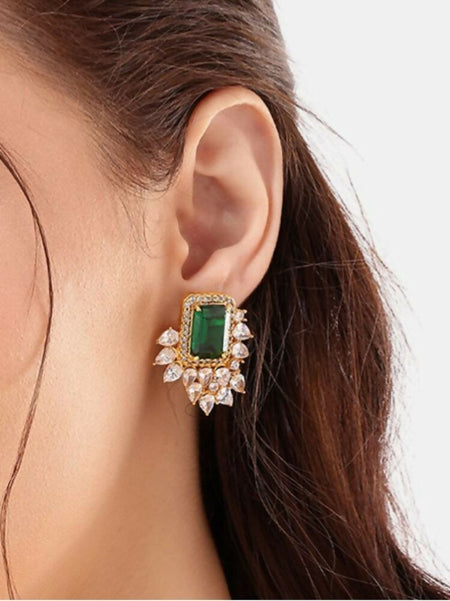Nuyug 22K Gold Plated Emerald Fern Muse Stud Earrings